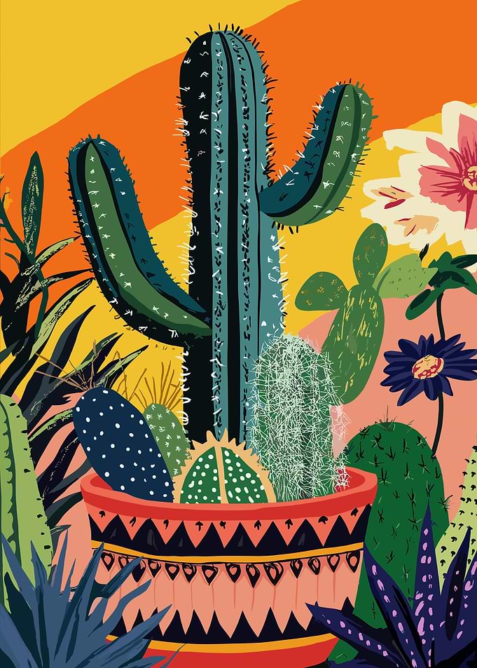 Vibrant Cactus Garden Illustration