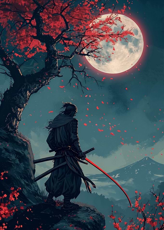 Samurai Under a Full Moon