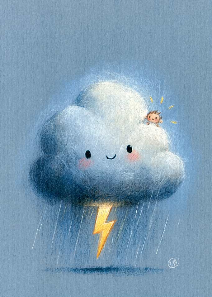 Cute Cloud with Lightning and Rain