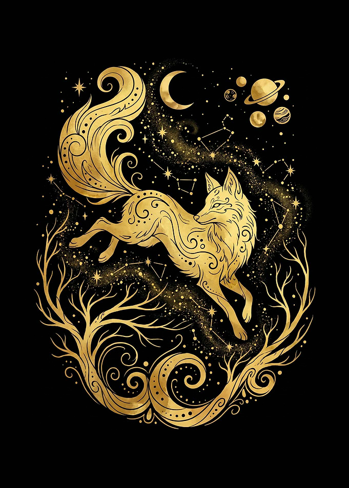 Golden Fox in Cosmic Forest
