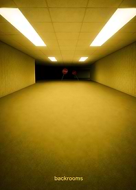 Backrooms hallway with stop signs