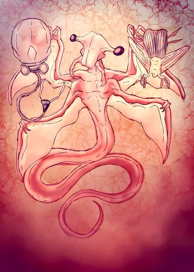 Alien creature with orb and wing
