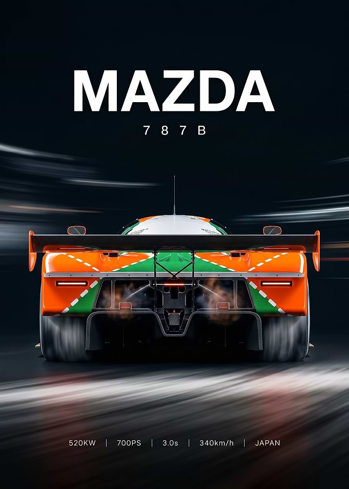 rolling back view Mazda 787B car poster