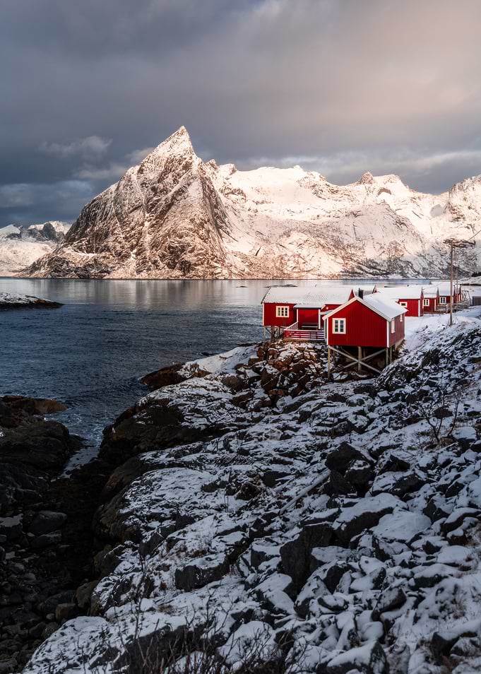 Red Rorbuer in Snowy Lofoten