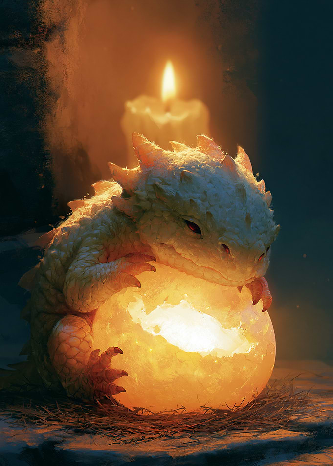 Baby Dragon with Glowing Orb