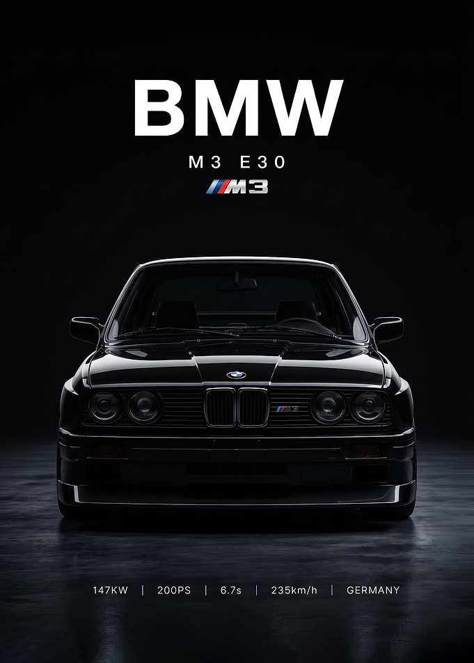 A striking minimalist bmw black m3 e30 car Poster