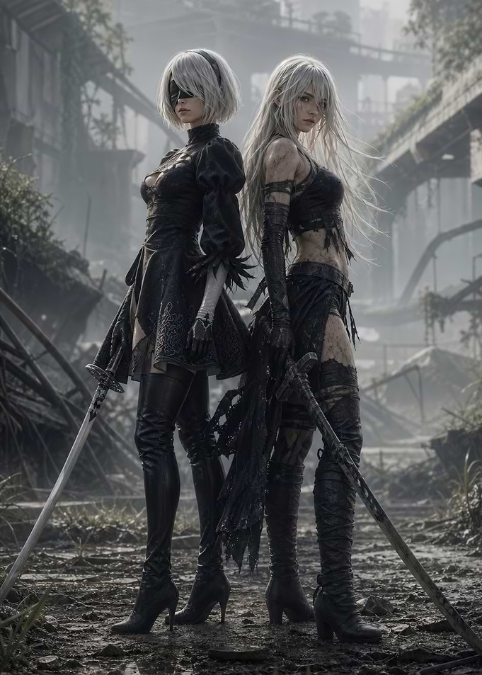 Two Female Androids with Swords