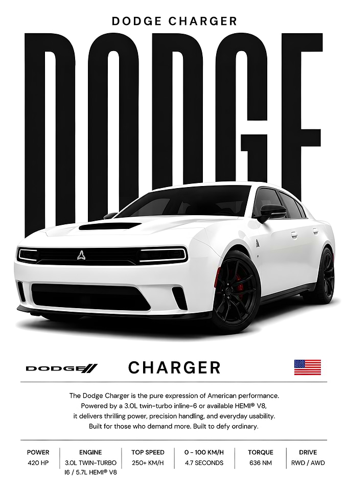 White Dodge Charger American Performance Car