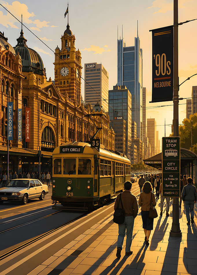 Melbourne City Circle Tram at Sunset