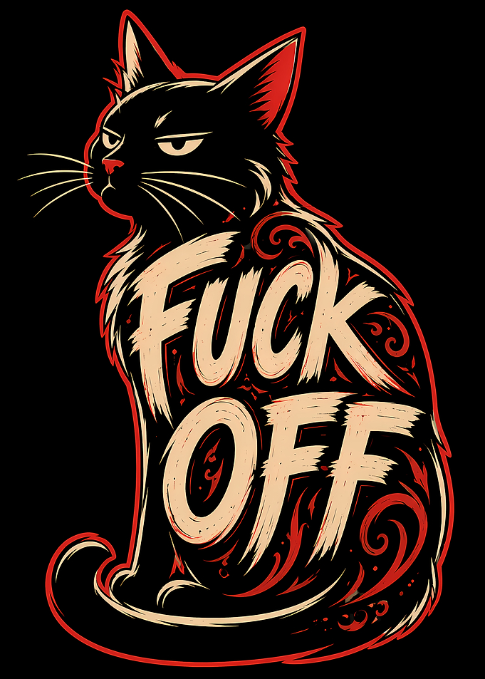 Black Cat with 'Fuck Off' Text
