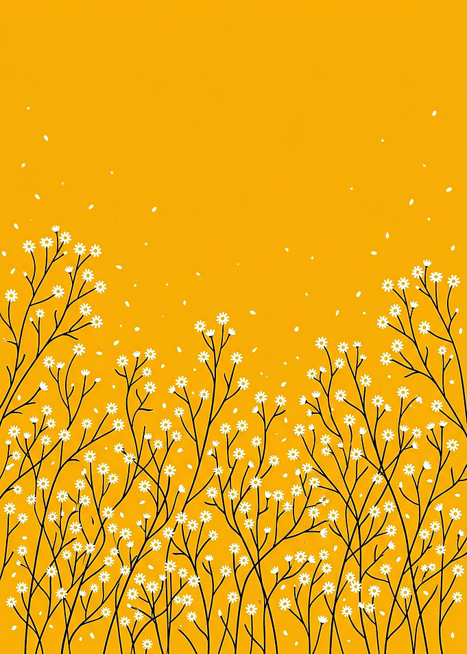 Delicate White Flowers on Yellow Background