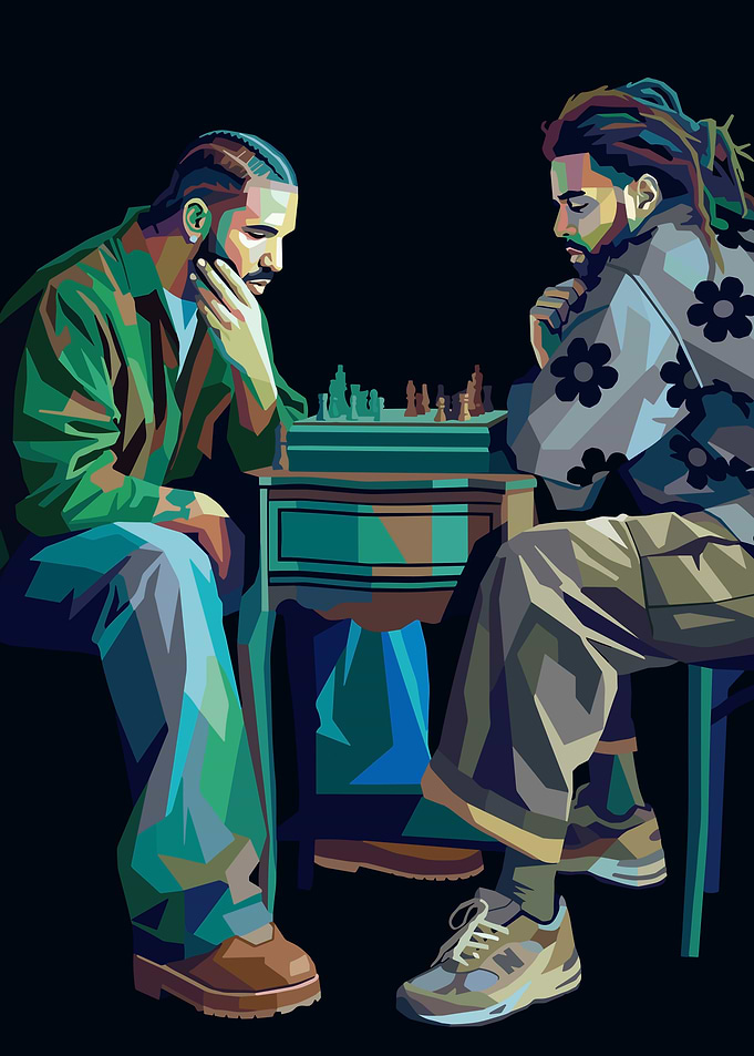 Drake and J. Cole playing chess
