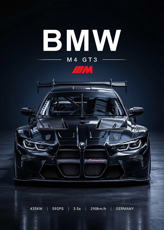 sleek angry BMW m4 gt3 Race Car poster