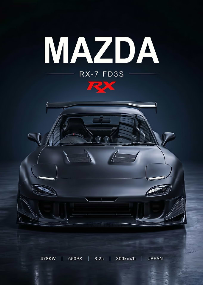 sleek black Mazda RX-7 fd3s car poster