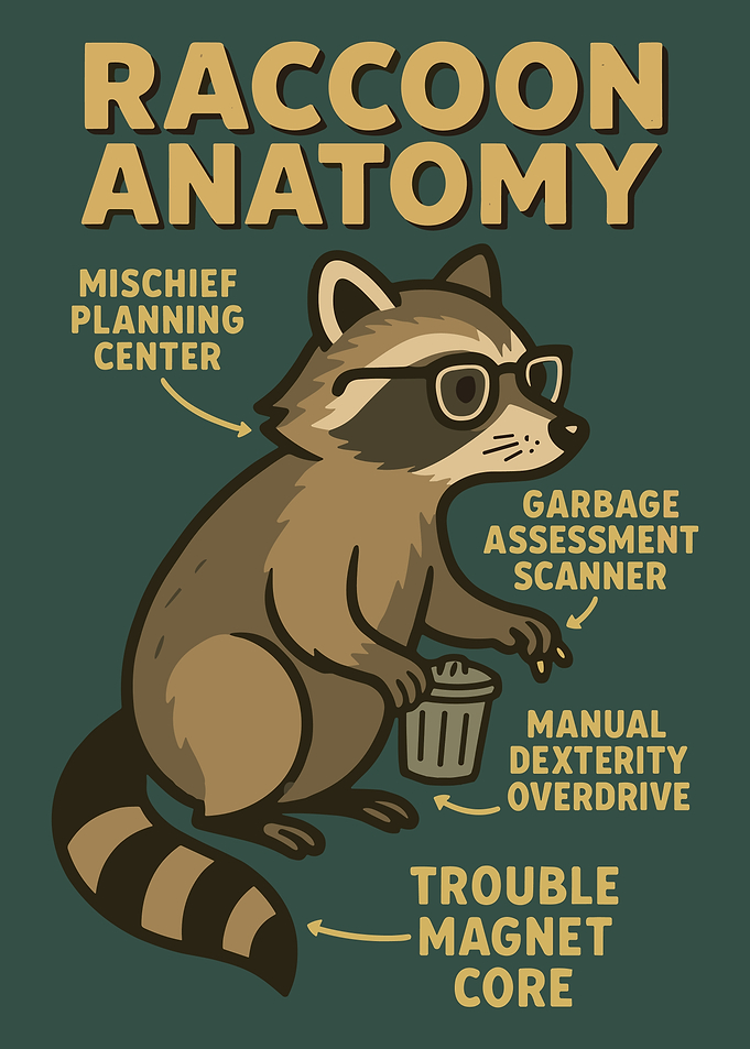 Raccoon Anatomy Poster Funny Trash Panda Diagram Wall Art for Animal Lovers