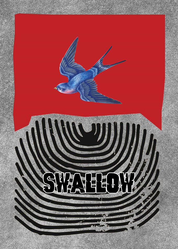 Blue Swallow Bird on Red Background