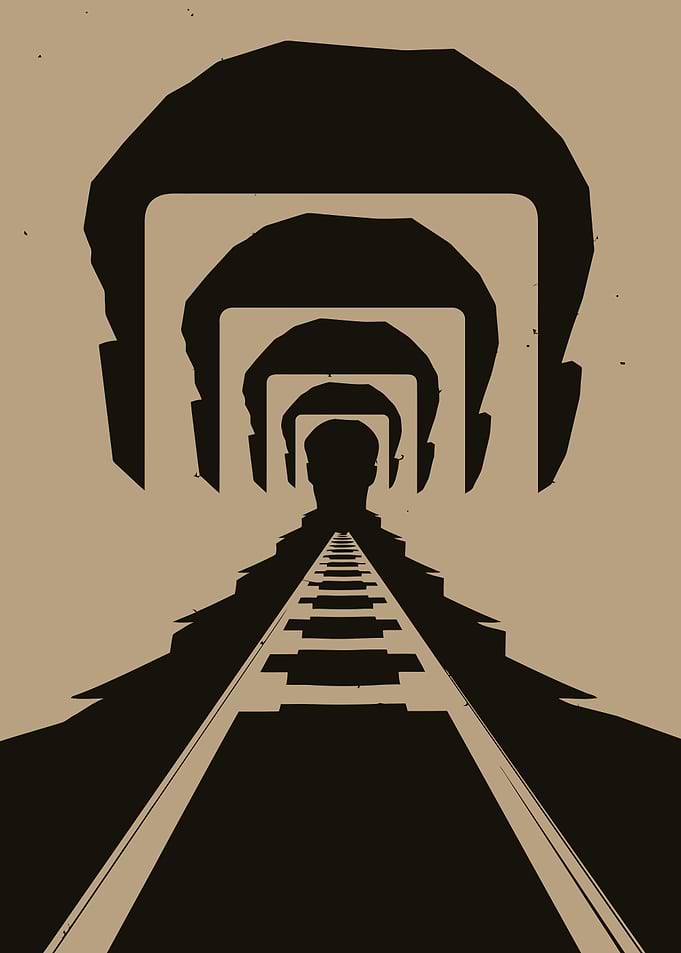 Endless Tunnel of Heads and Train Tracks