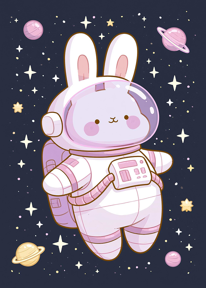 Cute Astronaut Bunny in Space