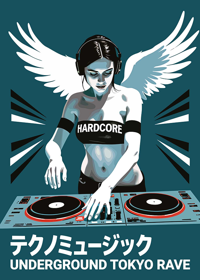 Hardcore Techno DJ Angel with Wings