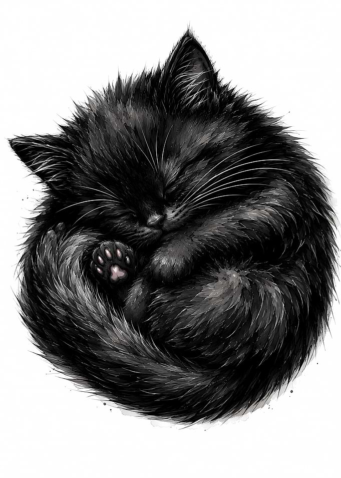 Fluffy Black Kitten Sleeping