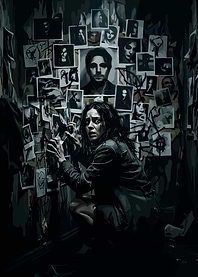 Woman surrounded by photos