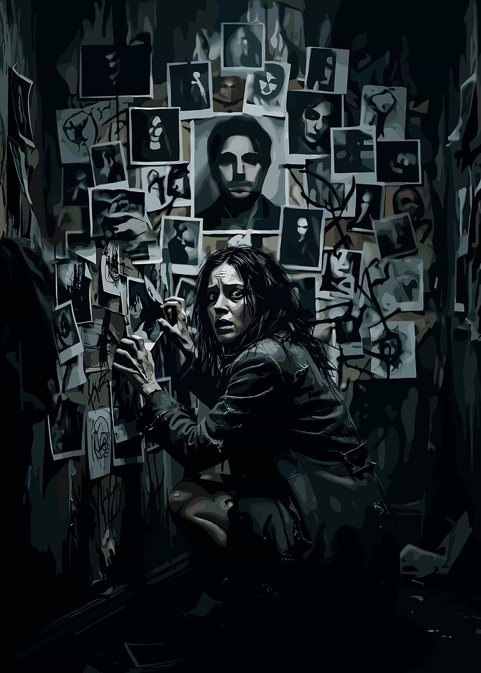 Woman surrounded by photos
