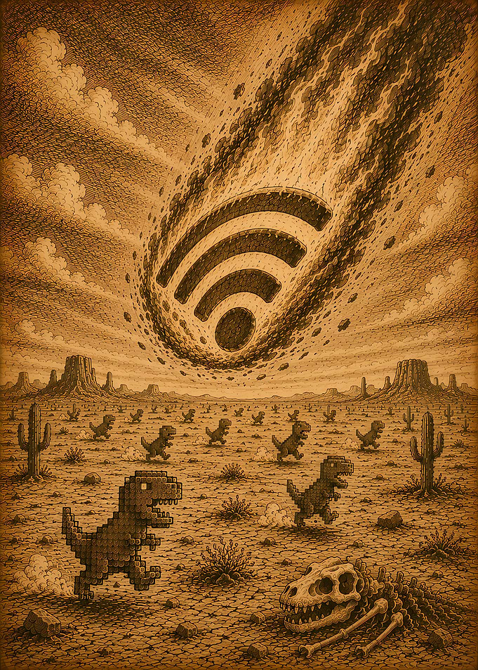 Wi-Fi Meteorite and Pixelated Dinosaurs