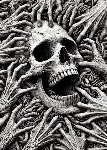 Screaming Skull Surrounded by Hands