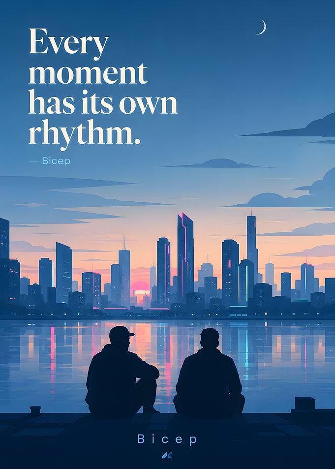 Cityscape at Dusk with Two Figures