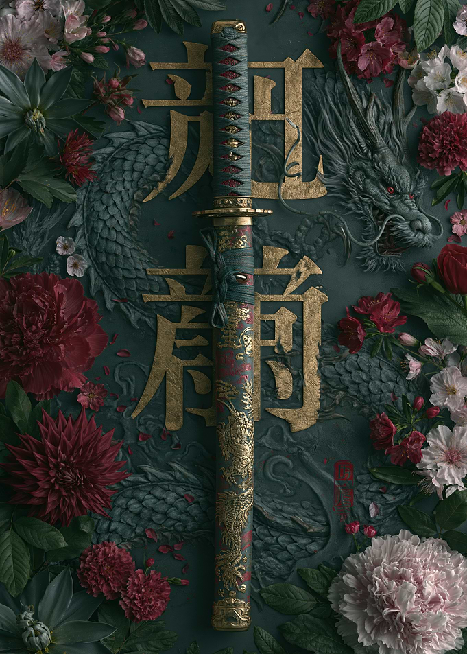 Dragon Katana with Flowers