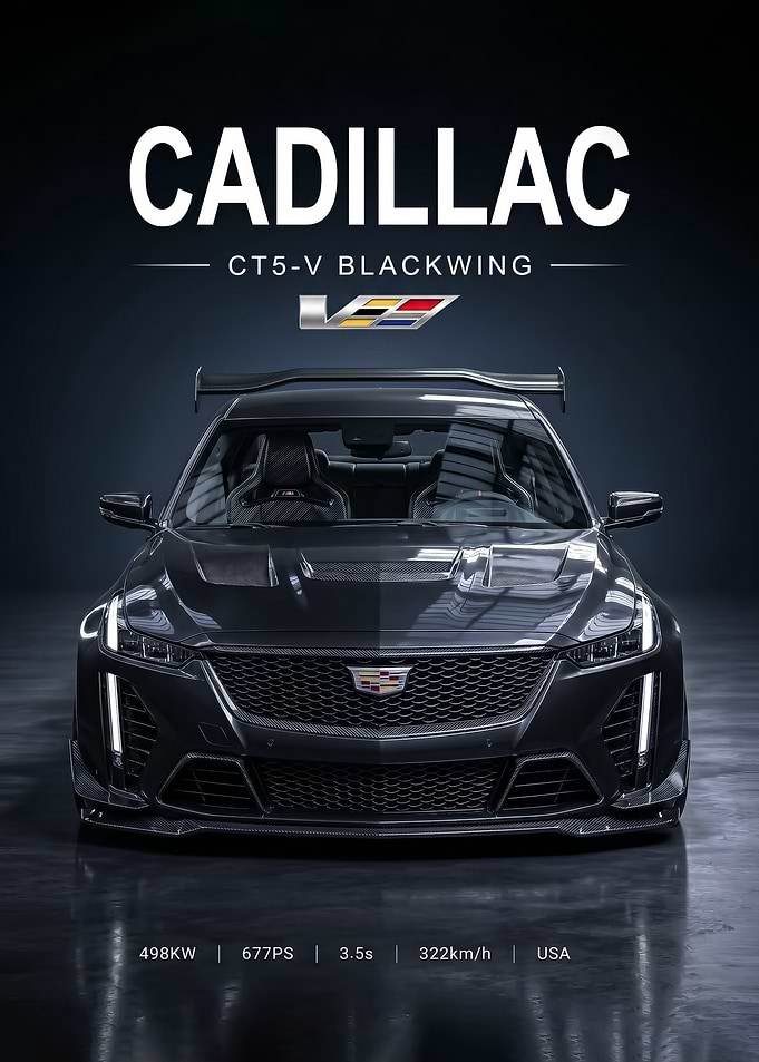 sleek black Cadillac CT5-V Blackwing car poster