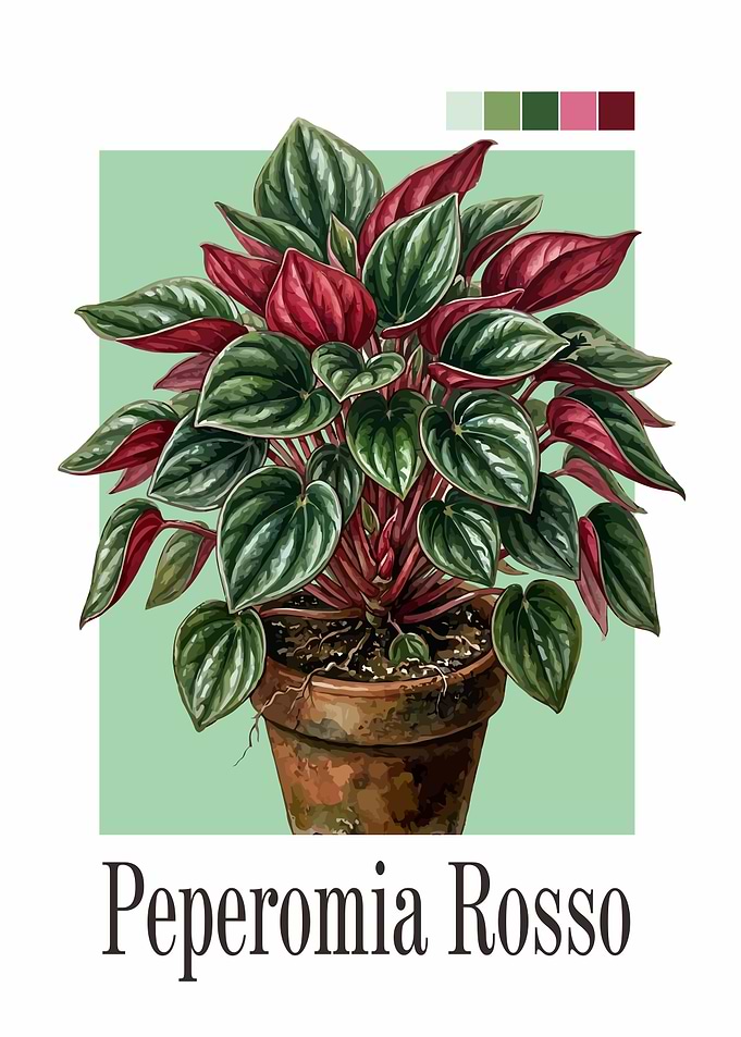 Peperomia Rosso Plant Illustration