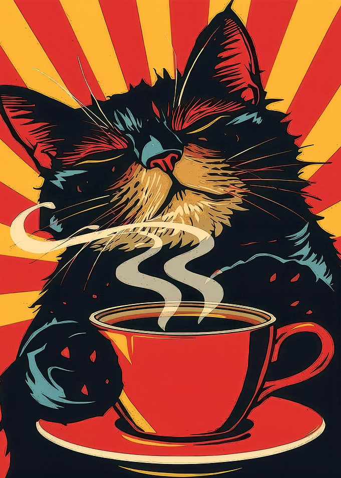 Cat Enjoying Coffee