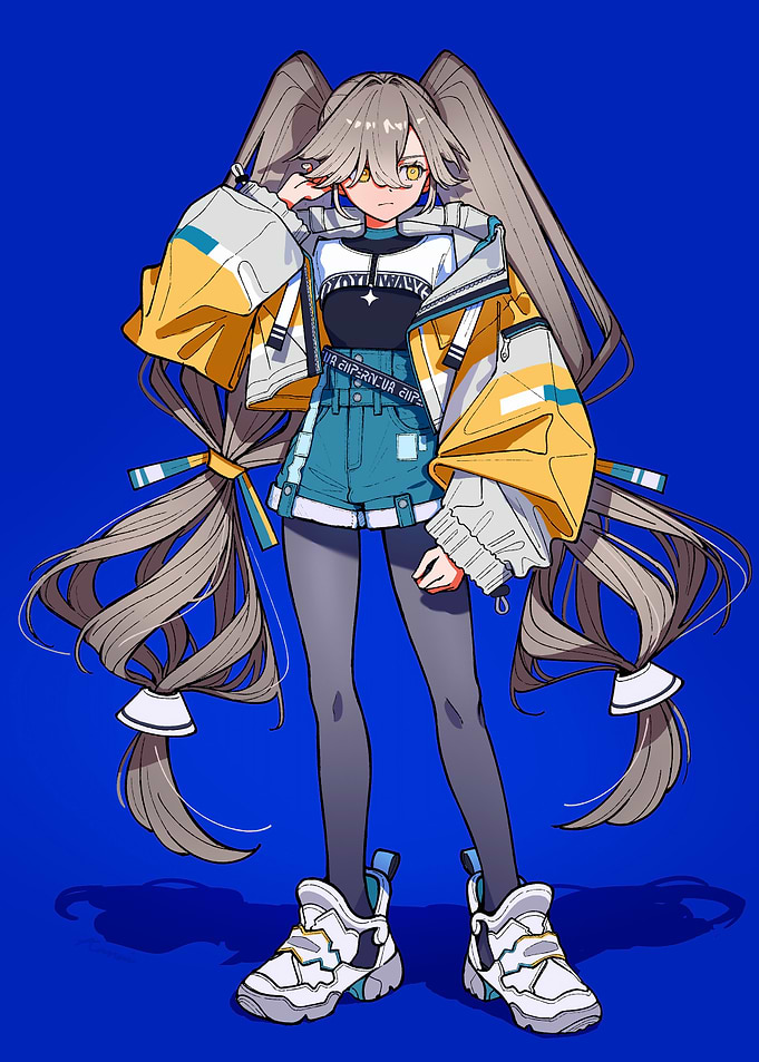 Anime Girl in Yellow Jacket and Denim Shorts