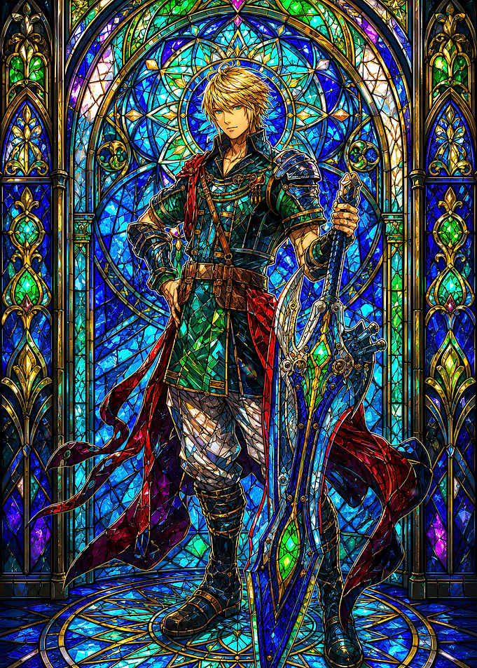 Anime Knight in Stained Glass