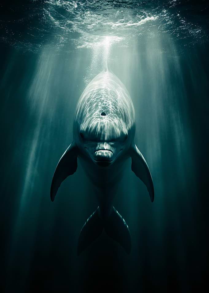 Dolphin swimming in deep blue ocean