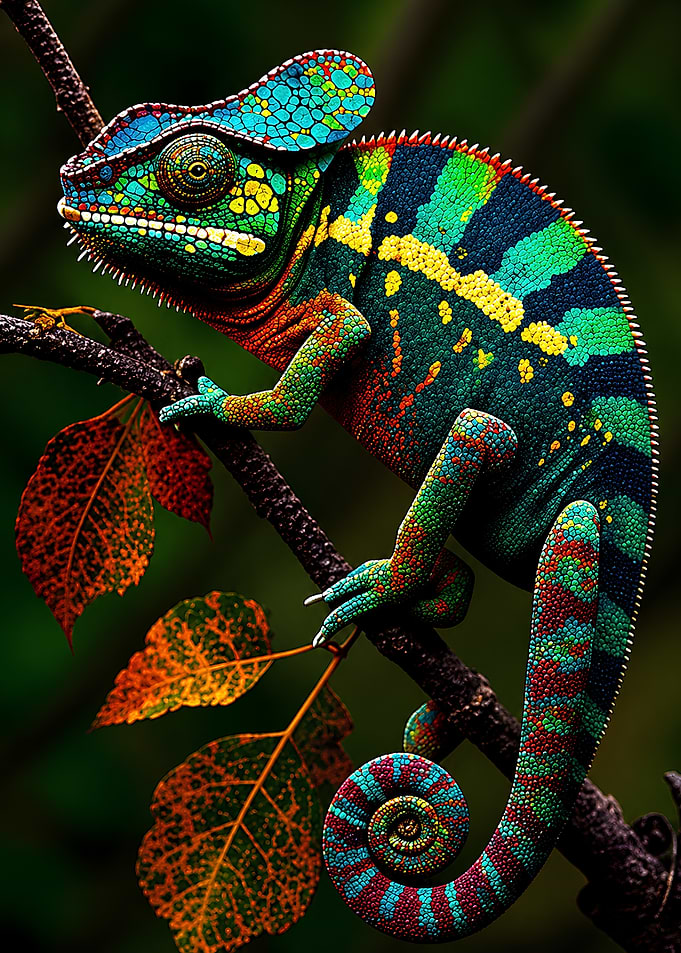 Majestic Colorful Chameleon - Psychedelic Wildlife Wall Art