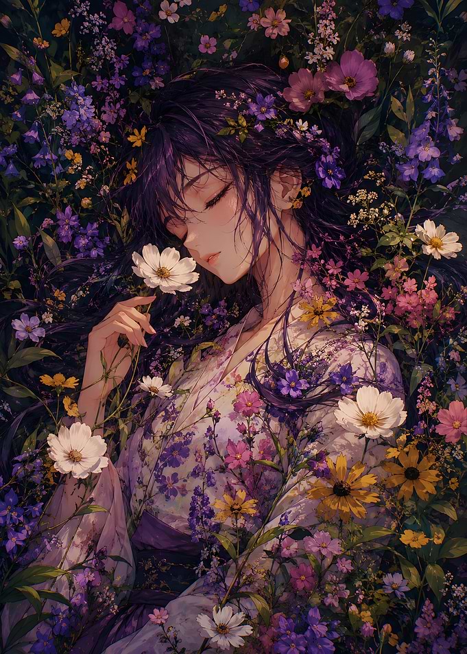 Woman Sleeping Among Flowers