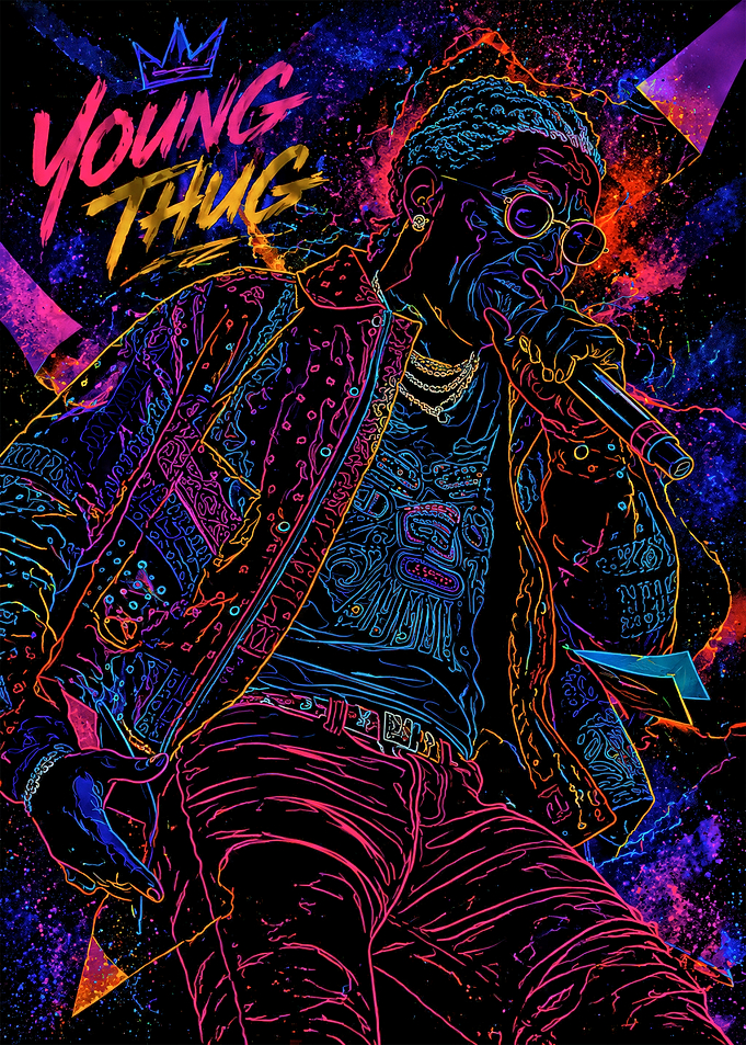 Young Thug Neon Outline Art