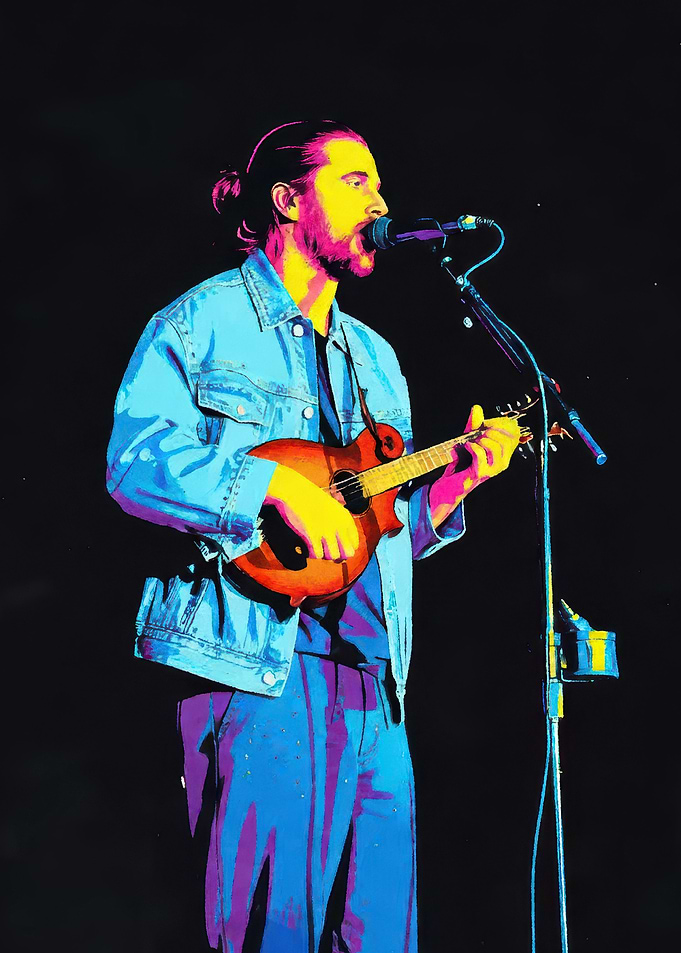 Musician playing mandolin on stage
