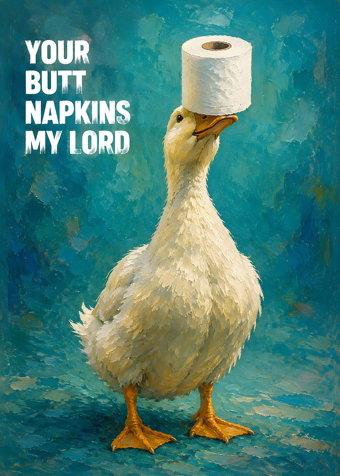 Duck with Toilet Paper on Head