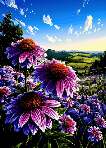 Vibrant Echinacea Field Under a Blue Sky
