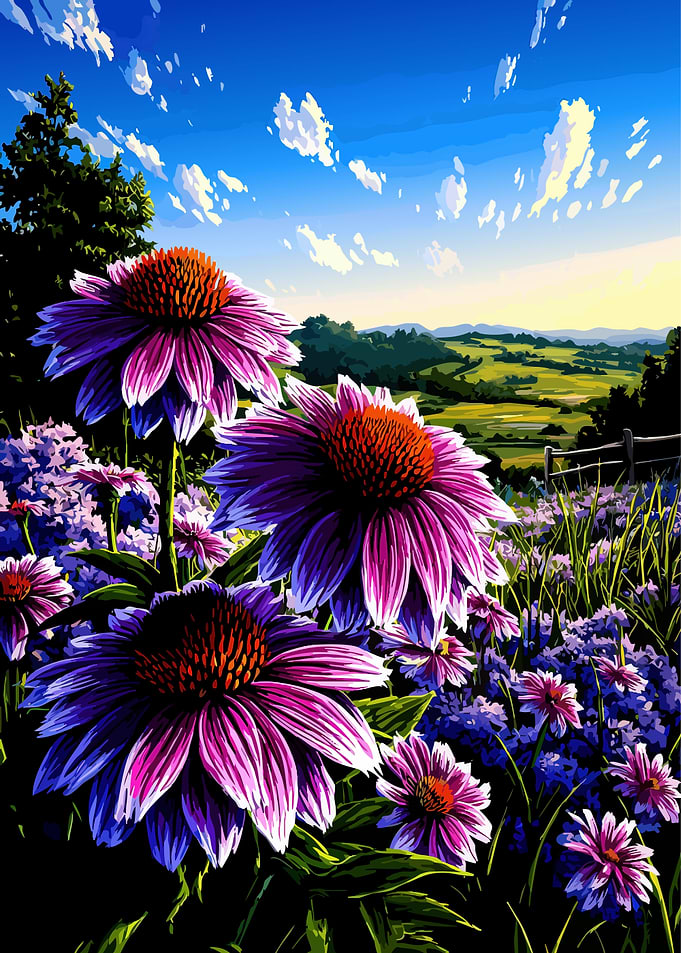 Vibrant Echinacea Field Under a Blue Sky