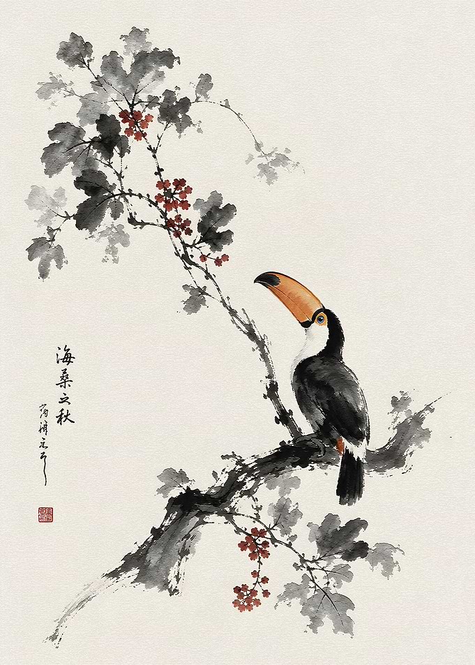 Toucan on a Branch with Berries