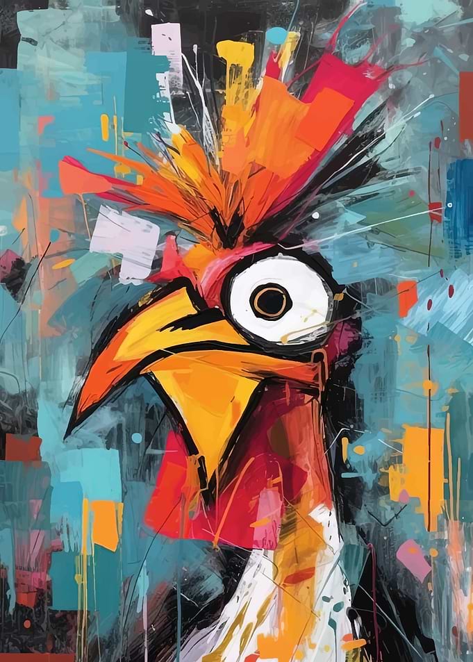 Abstract Rooster Painting