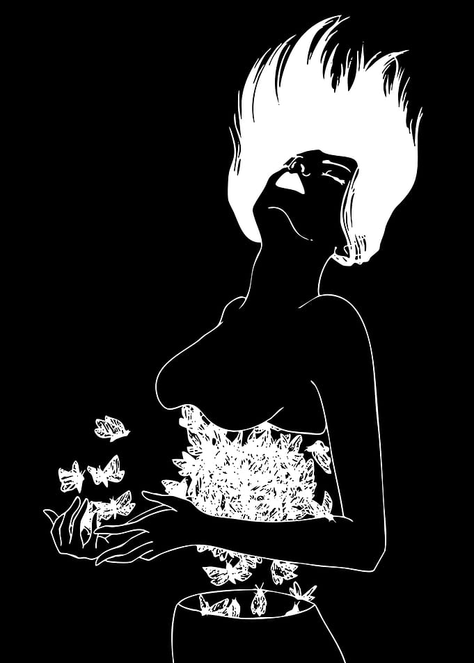 Woman with Butterflies Emerging from Body