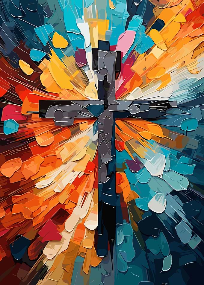 Abstract Cross with Vibrant Splatter
