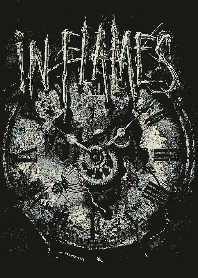 In Flames Band Logo with Clockwork Spider
