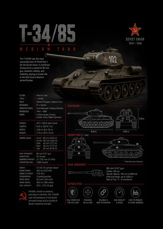 T-34/85 Medium Tank Infographic