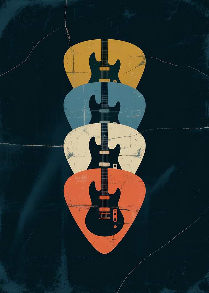Retro Guitar Picks Music Art